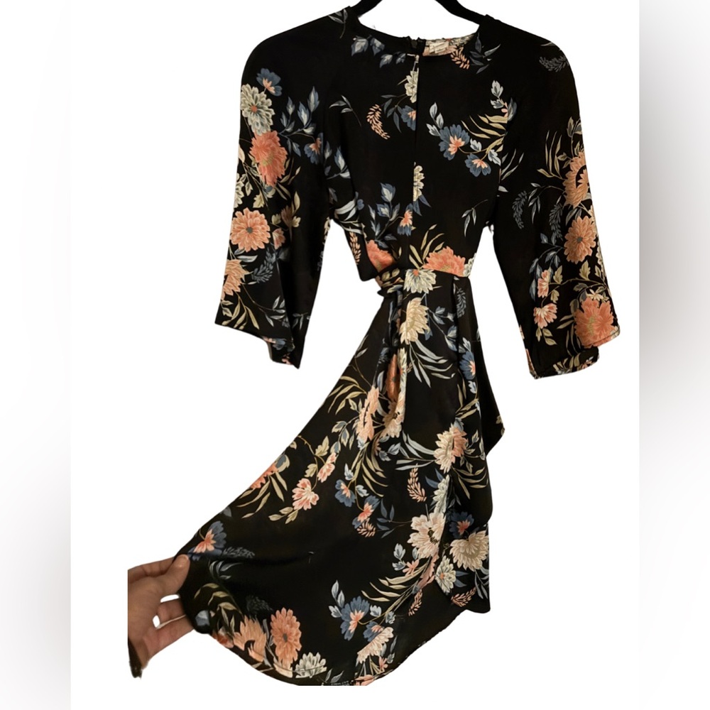 Gorgeous Floral Black Kimono Mini Dress